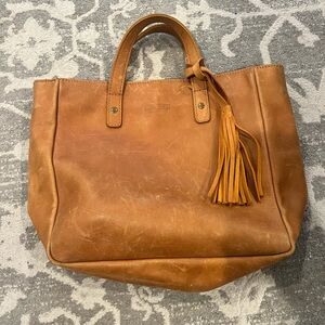 Parker clay  Cognac Leather Tote with Tassel Accent